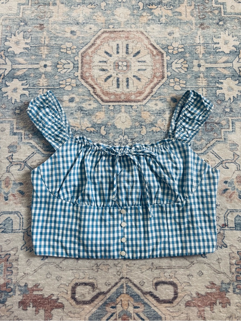 Monteau Blue Gingham Ruffle Crop Top for Kids